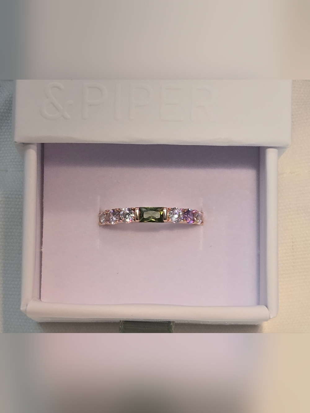 Olive & Piper Olive Green and Clear Gemstone Band Ring